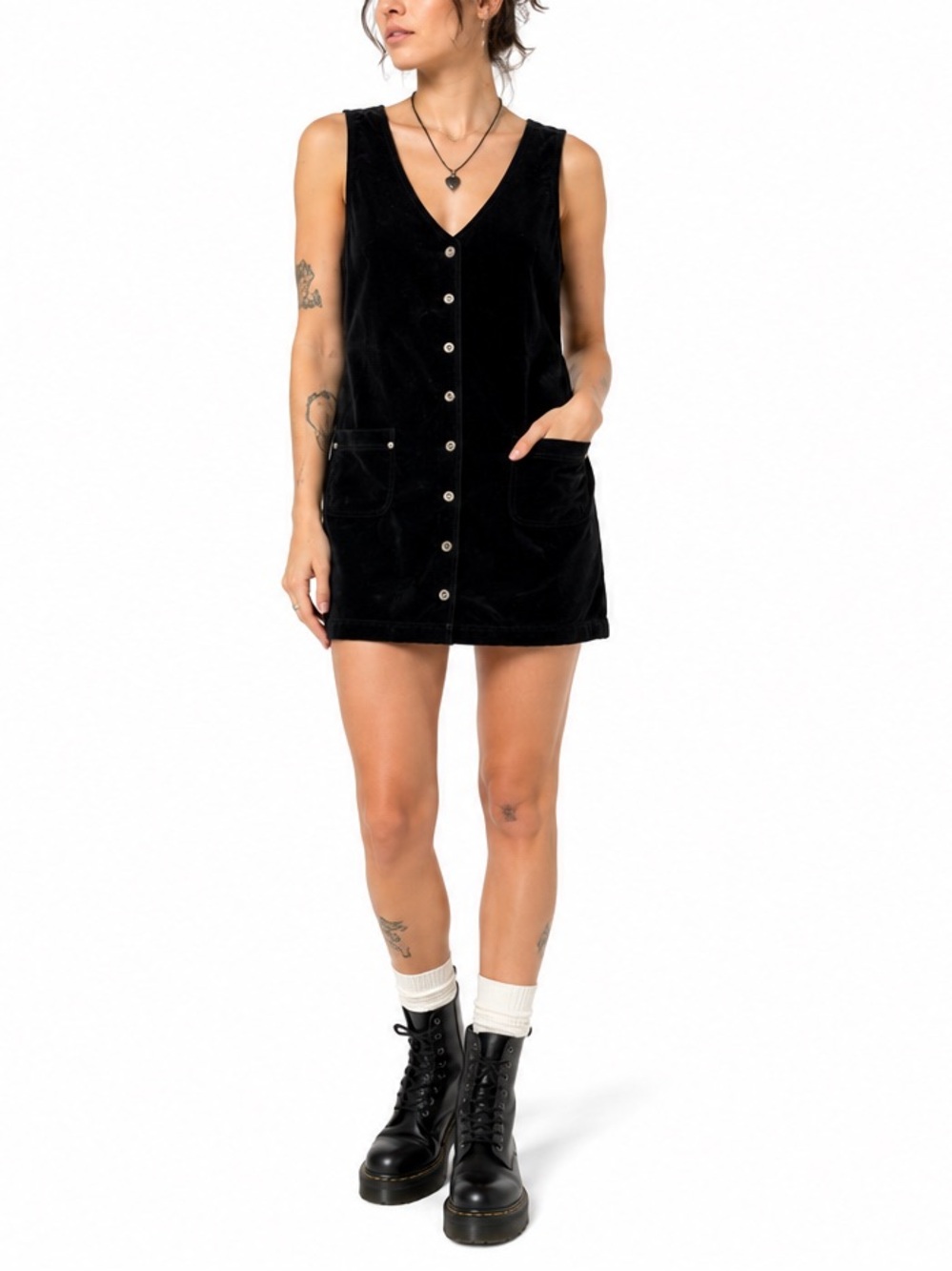 Vintage Weekend Edition Black Velvet Button Front Mini Dress Grunge Goth medium